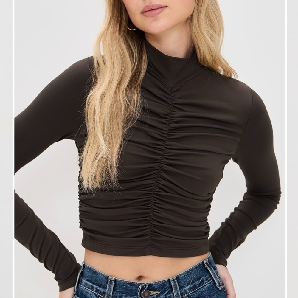 Susana Monaco Dark Brown Ruched Top